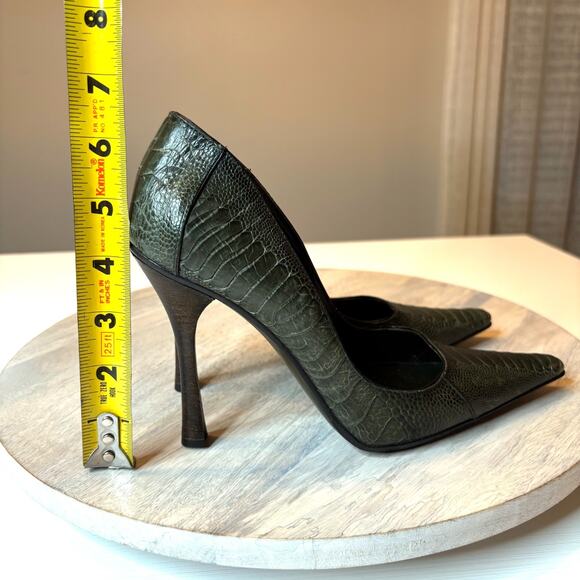 Gucci Snakeskin Embossed Pointed-Toe Dark Green Leather Pumps Italy US Size 7 - Picture 13 of 14